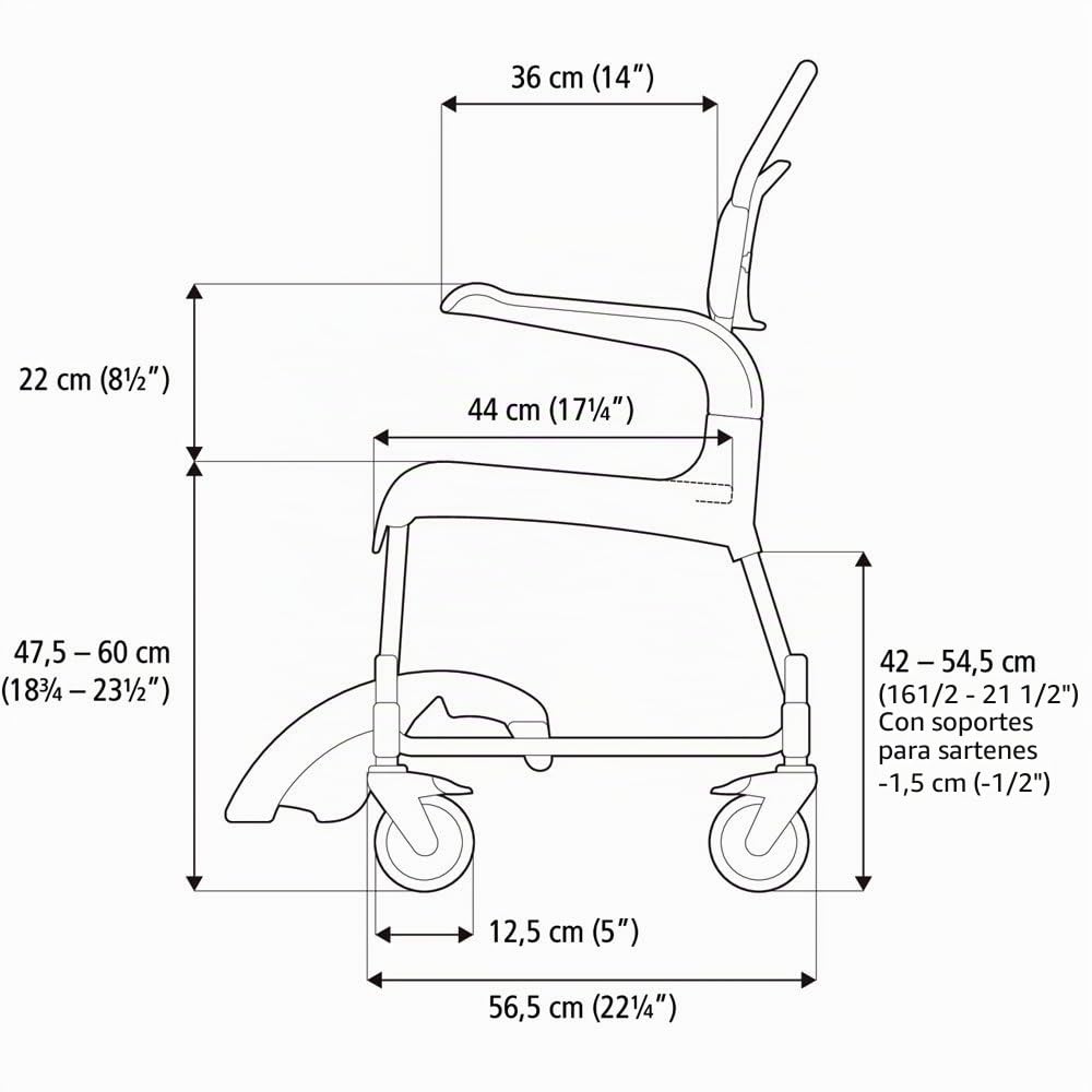 Silla de ruedas Etac - Silla de ducha y inodoro con ruedas, altura del asiento 49 cm, color blanco