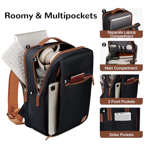 15.6" Laptop Backpack for Men, Small Carry On Backpack for Airplane, Black4