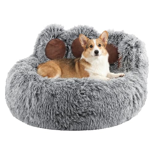Luvore Cuccia per Gatti e Cani da Interno 60cm, Cuscino a Ciambella Peloso per Gatti e Cani, lavabile, con fondo antiscivolo