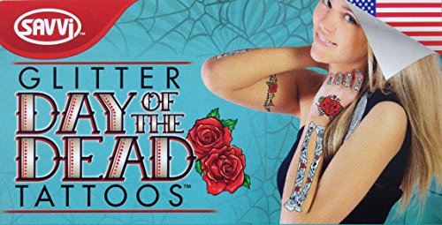 Day Of The Dead Glitter Red Roses Hand & Arm Bone Tattoos