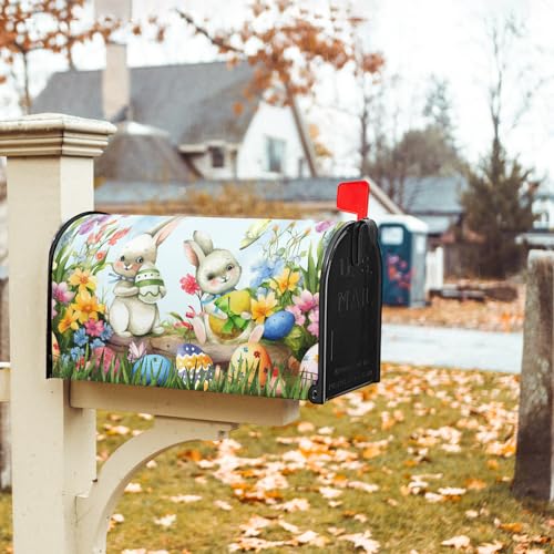 Image of Easter Magnetic Mailbox Cover - 25.5 x 21 Inch Spring Bunny Eggs Decoration for Outdoor Garden Yard Home