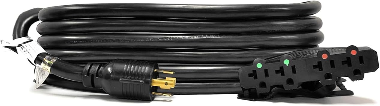 Ceptics 10-Ft 30-Amp Generator Distribution Extension Cord L14-30 to 4x 5-15/20R | 4-prong locking plug | 30A to 20A, 125/250V