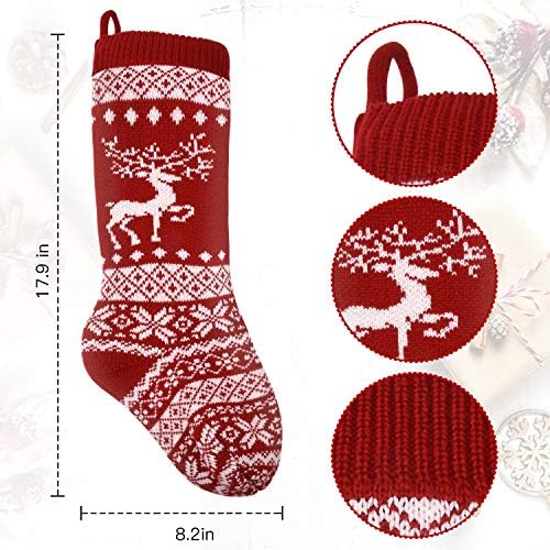 ELOKI 3 Pcs Knit Christmas Stockings, 18" Snowflake and elk Stockings, Personalized Stocking Decorations for New Year gift Candy Bag and Christmas tree Decorations