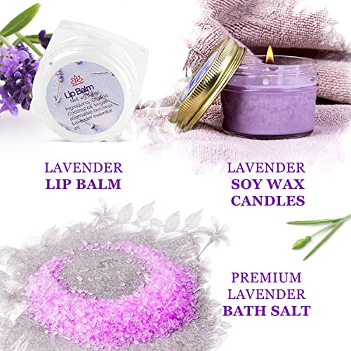 Spa Gift Baskets For Women Organic Lavender, Bath And Body At Home, Spa Kit, Soy Wax Candle, Natural Oil Bath Salt, 3 Bath Bombs, Soap Bar, Body Sugar Scrub, For Mom, Girls #TOP2