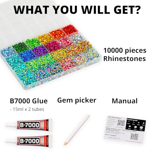 10000Pcs Multicolored 5mm Rhinestones for Bedazzling Crafting with b7000 Glue, Flatback Rainbow Colored SS20 Rinestones Crystals Gems Diamonds, Flat Back Multi Colorful Gemstones Jewels Stones - Thumbnail 2