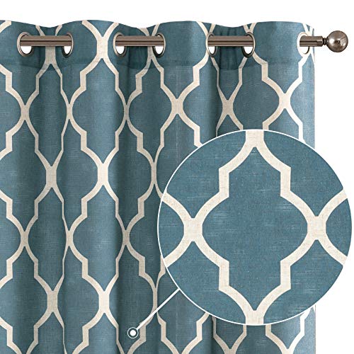 Linen Curtains for Bedroom Geometric Curtain Textured Drapes Lattice Moroccan Tile Print Drapery light filtering Style for Living Room Dining Room Grommet Window Treatment 50