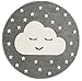 Livone Kinderzimmer Baby Teppich Kinderteppich Wolke Sterne Silber grau Weiss 133 cm rund