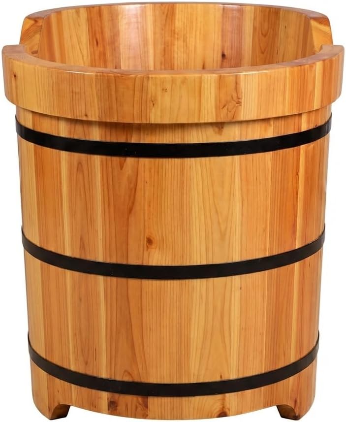 Wooden Hot Tub Bathroom Freestanding Soaking Non-Slip Bathtub Thickened Handrail Style Healthy Medicinal Bathtub For Both Adult And Child Family Members (Armrest with Cover Premium Configuration)