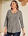 Romanstii Plus Size Tops for Women Floral V Neck T Shirts 3/4 Sleeve Blouses Pleated Tee Fall Clothes, 3XL