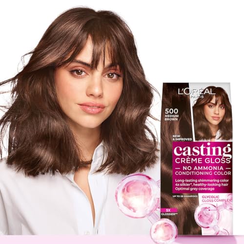 L'Oréal Paris Casting Crème Gloss Hair Color With Glycolic Gloss Complex | 5X Glossier Hair Color | Shade 500 - Medium Brown | 60g + 40ml + 60g