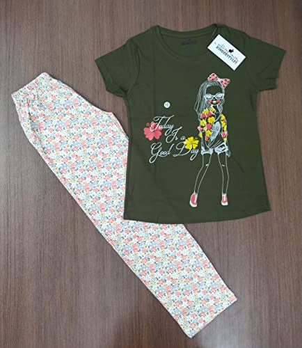 Image of Rabbittospotty Cotton Hosiery Cartoon Printed Night Suits for Girls (9-16 Years) Red White Navyblue Pink and Greenwhite