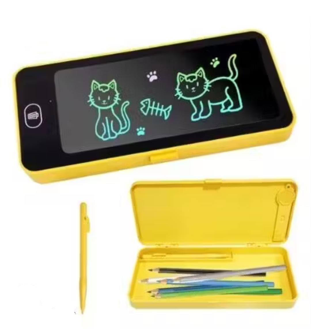 ARRTAWAK LCD Pencil Case Electronics Drawing Tablet Storage Case LCD Handwriting 2 in 1 Digital Slate Erase Button Yellow