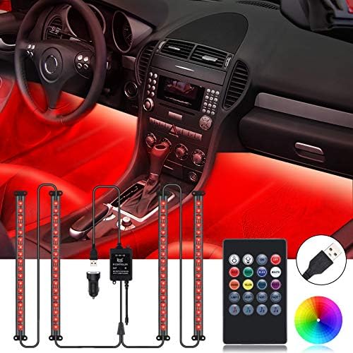 Interior Car Lights with USB/Cigarette Lighter 72 LEDs Car Interior Lights Multicolor Music Sync Remote Controller Atmosphere Under Dash LED Strip Lighting Kit with Long Wire for Cars, DC 12V
