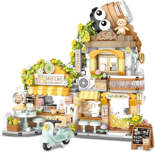 Image of SKY LINE OCEAN Street View Coffee Shop Mini Building Blocks Set, 1077+ PCS Cute Animal Cafe Architecture Model Kit, Creative MOC Construction Toy for Girls Boys Kids Adults, Gift Idea Ages 6+