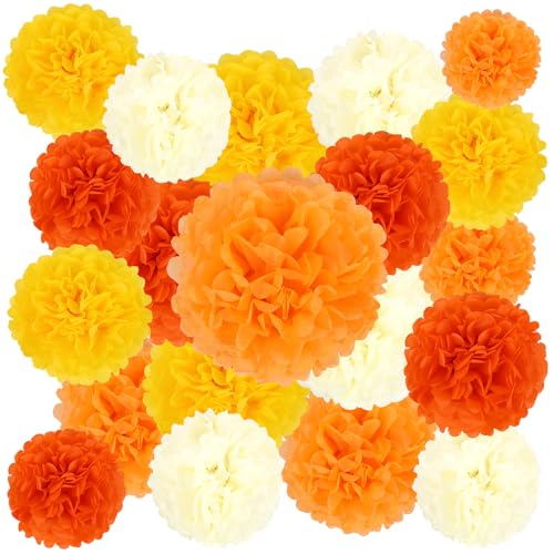 Image of BestoFun 16PCS Fall Party Decorations Orange Tissue Paper Flowers Pompoms Decorations for Girl Groovy Birthday Baby Shower Wedding Autumn Thanksgiving Halloween Room Wall Hanging Decor
