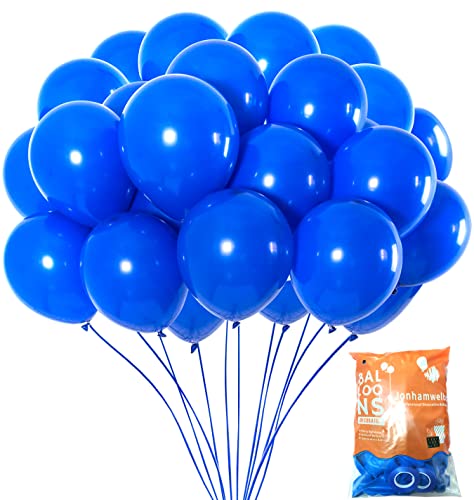 Image of Jonhamwelbor Royal Blue Balloons 100 Pack 12 inches - Blue Helium Balloons - Matte Dark Blue Latex for Wedding Birthday Baby Shower Under Sea Party Graduation Decorations