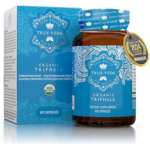 Triphala Capsules – USDA Organic Certified | Vegan Triphala Tablets | 100% Natural Herbal Triphala Guggulu Supplement | Natural Fusion Extract Potency | Ayurveda | 60 Caps | Trifala Churna Cover