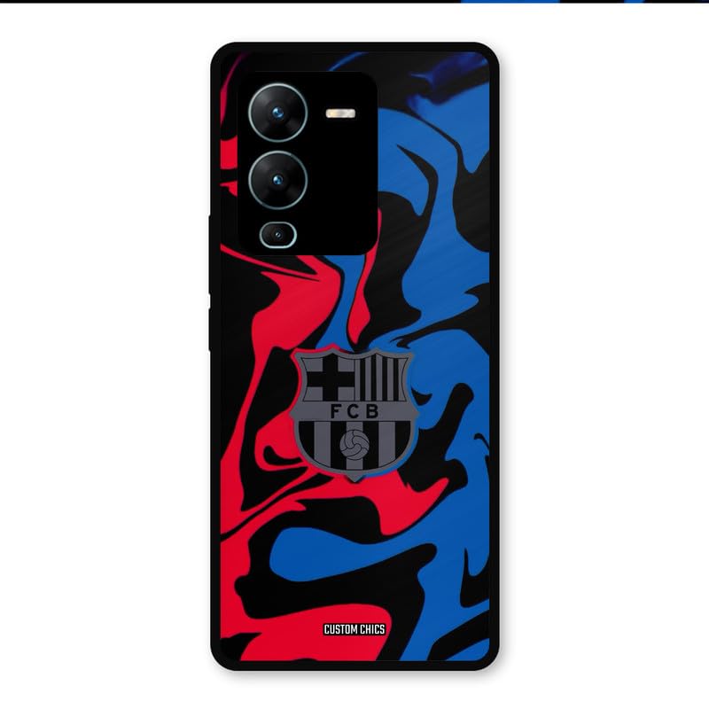 Image of PrintShield FC Barcelona Comic Back Cover for Vivo V25 Pro, Shockproof Printed Phone Case with Soft TPU Sides & Anti-Slip Grip