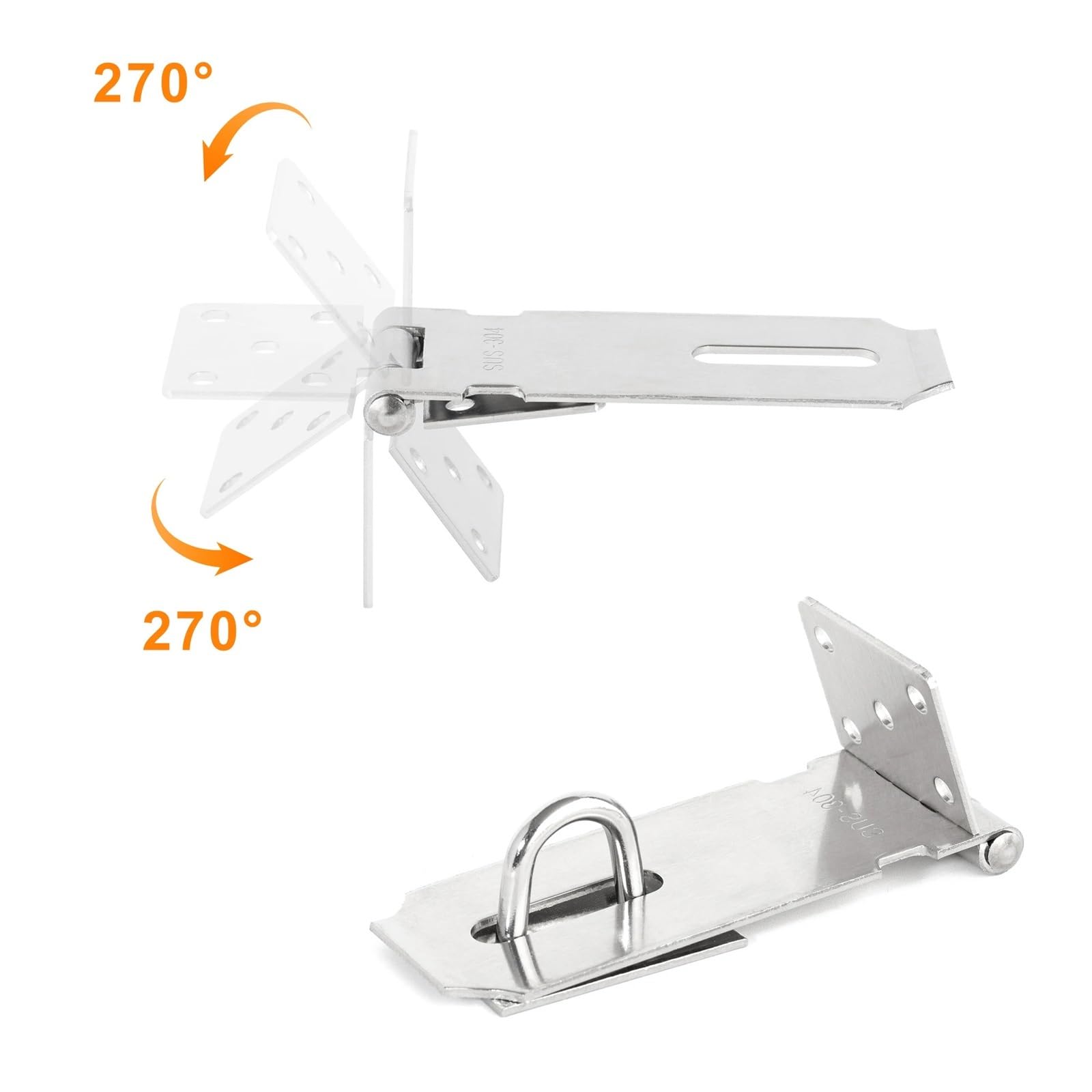 Verrou de porte en acier inoxydable argenté pour porte en bois (droit inoxydable)