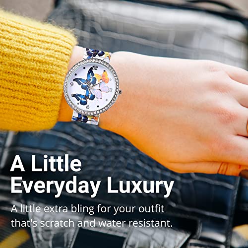 Bling Watch - Stainless Steel Crystal Studded Stretch Band Wrist Watch - Rhinestone Butterfly Ladies Wristwatch Bracelet - Stretchable Animal Watches For Women - Japanese Movement Birthday Gifts #TOP1