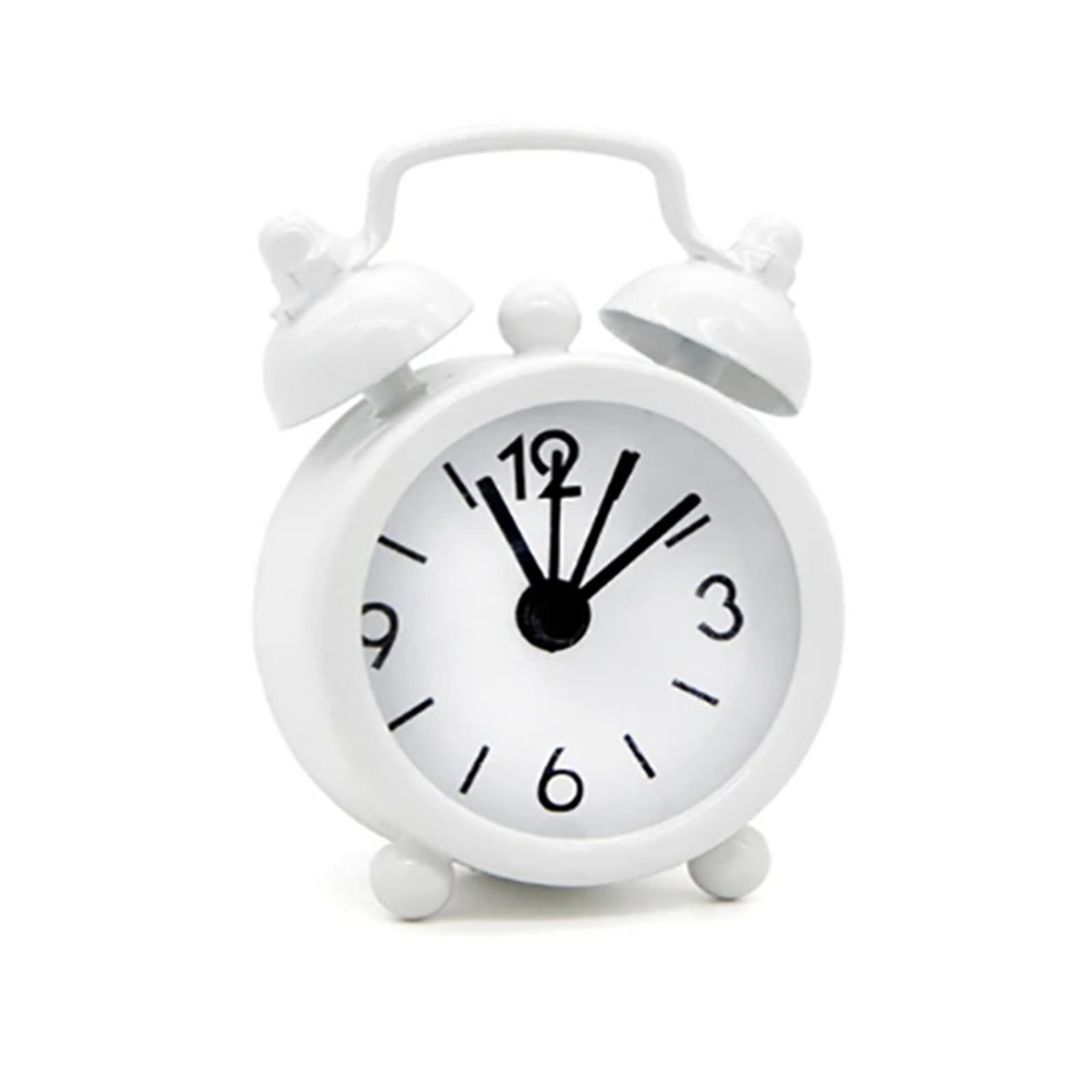 MYXJX alarm clock, Alarm Clocks Mini Metal Creative Blue Quartz Round Portable Desktop Decoration Home(White)