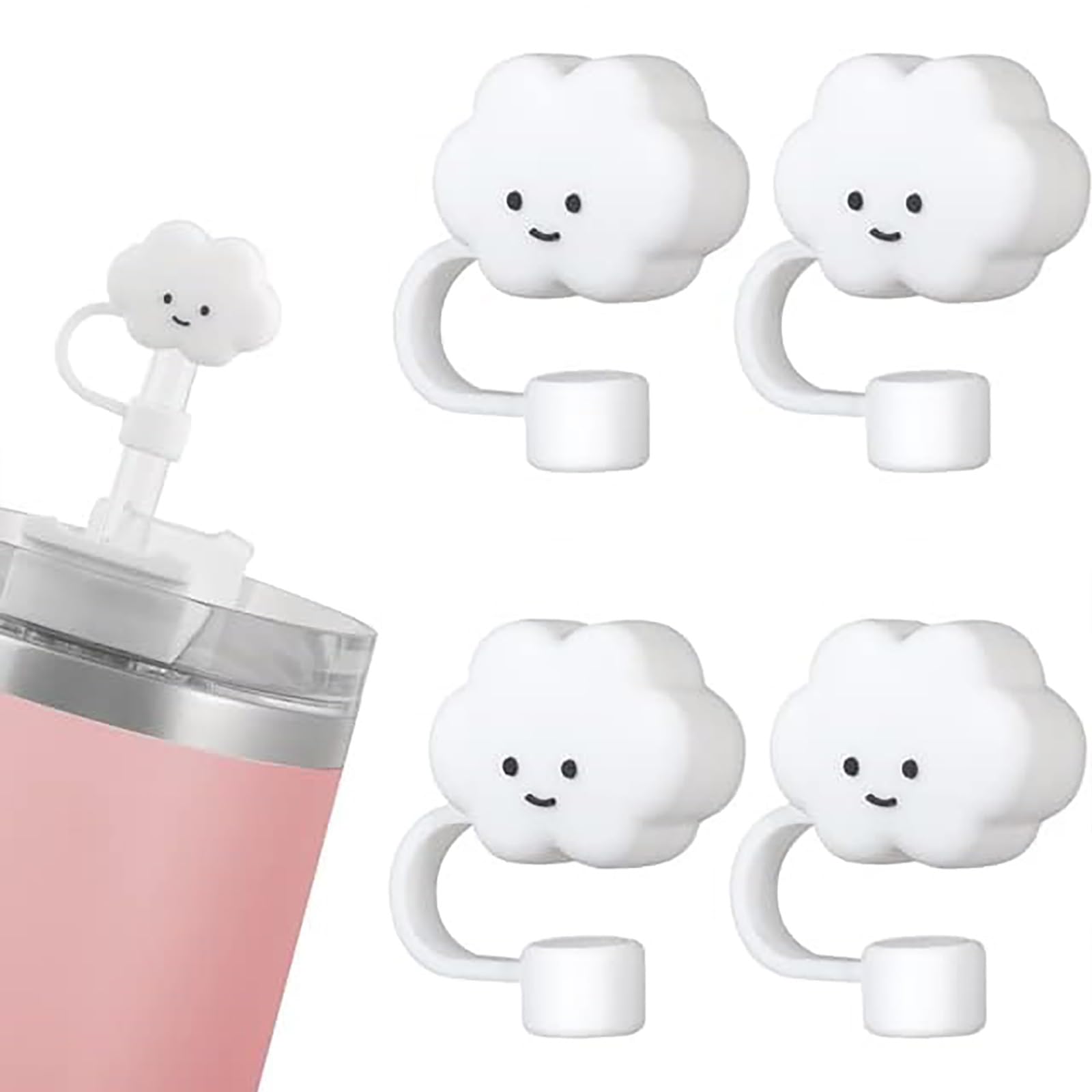 OZORI 4 Pcs Straw Tips Cover, Cute Cloud Shape Drinking Straw Cover, Reusable Silicone Straw Toppers, Food Grade Drinking Straw Tips, Dust-Proof Straw Tips Lids for 7-8 mm (0.27-0.31 Inch)