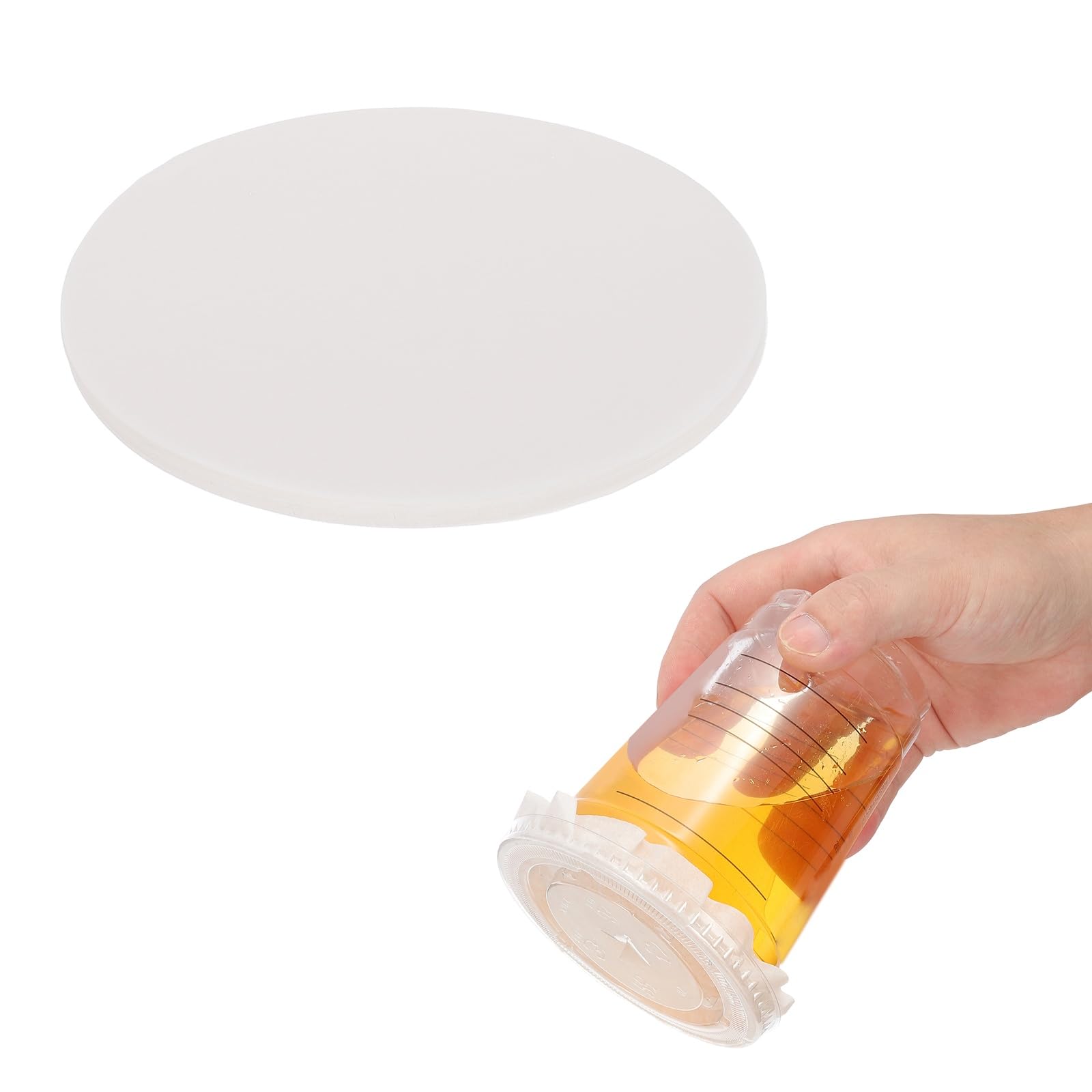 sourcing map 100Pcs Leak-Proof Cup Cap Lid Liners, 12cm Round Sealing Paper Pads Disposable Paper Cup Cover Drink Protective Cap Sealing Spill Films for Drink Milk Tea Coffee Beverage, White โ image 1