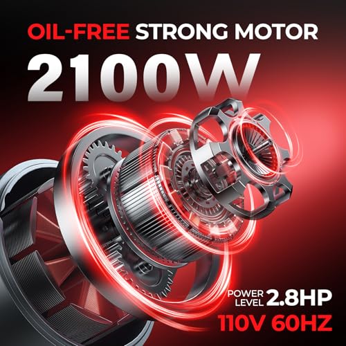 Image of 14 Gallon Ultra Quiet Air Compressor with Two Quick Couplers, 2.8HP MAX 115PSI Oil-Free Air Compressor Steel Tanks, 70dB Air Compressor with Wheels for Spray Painting, Auto Repair, Woodwork Nailing