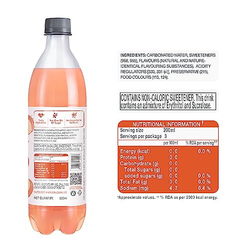 Image of Paper Boat Zero Peach Sparkling (Soda) Water - Pack of 12, 600 ml Each| Zero Sugar, Zero Calories | Sugar Free | Flavoured Carbonated Water | No Aspartame