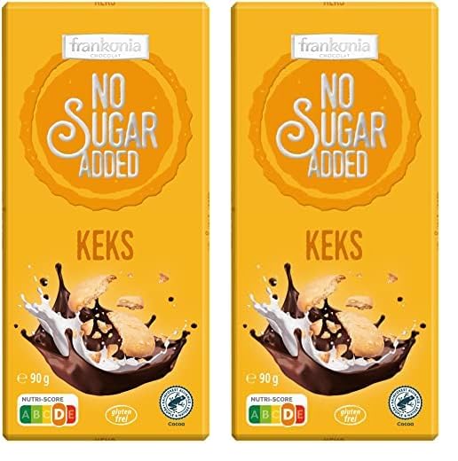 frankonia CHOCOLAT NO SUGAR ADDED Vollmilch Keks Schokolade, glutenfrei, 90 g (Packung mit 2)