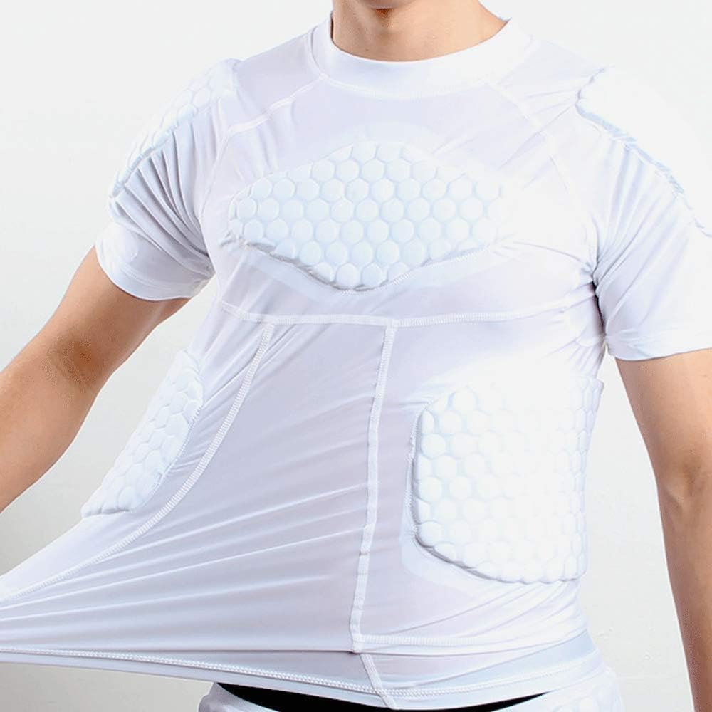 Camicie a Compressione Imbottite da Uomo, 6 Imbottiture sulla Parte Superiore Rafforzano la Protezione e riducono i Danni per l'esercizio di Calcio Pallacanestro Paintball Rugby Parkour,XXL