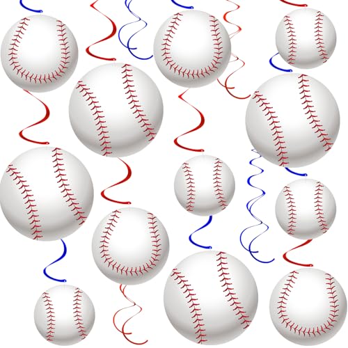 Image of 54Pcs Baseball Hanging Swirls Party Decorations Baseball Theme Birthday Party Decorations Supplies Sports Ball Cutouts Hanging Swirl Ceiling Streamers for Kids Girls Boys