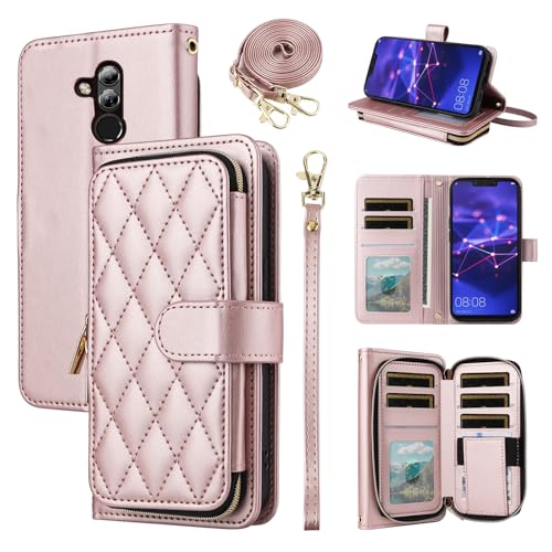Étui portefeuille Huawei Mate 20 Lite cuir fermeture éclair bandoulière support