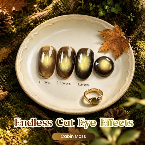Image of Beetles Olive Green Cat Eye Gel Nail Polish, Cabin Moss 15ml Fall Gel