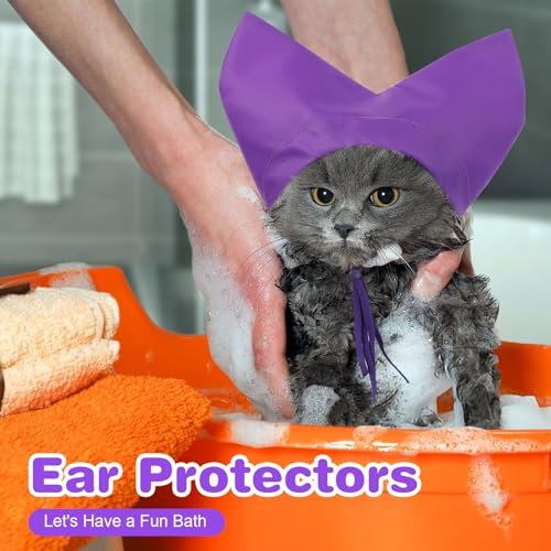 Image of 2Pcs Adjustable Pet Shower Caps, Cat Bath Dog Shower Cap, Waterproof Dog Ear Covers for Bath, Adjustable Cat Ear Muffs Swimming Supplies for Pets