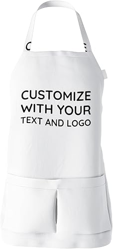 Customized Aprons with Pockets. Cute, Funny, and Waterproof Apron for Hair Stylists (White)