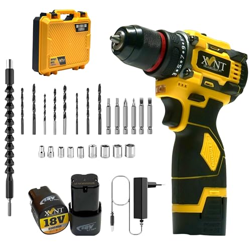 Image of XLNT 18V Brushless Cordless Drill Driver Set | 35-45Nm Torque, 0-1500 RPM, 10mm Chuck | 2x18V Li-Ion Batteries, Fast Charger, Carrying Case, Accessory Kit Included