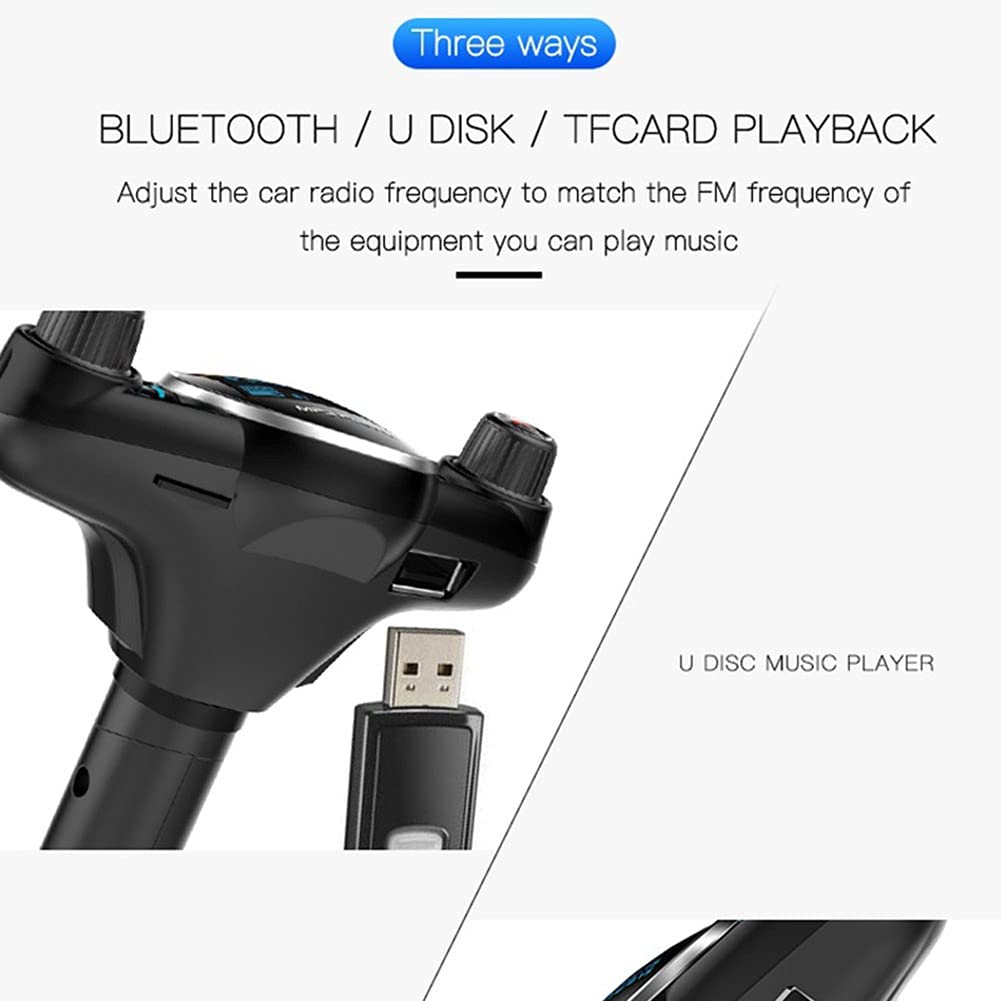 iSpchen Lecteur Mp3 Bluetooth De Voiture Transmetteur FM Récepteur Audio Bluetooth Aux sans Fil Adaptateur d'Autoradio à Rotation à 180 Degrés avec Chargeur De Voiture USB