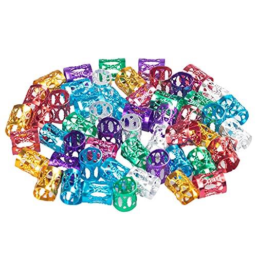ICYANG 100 Piece 8mm Aluminum Dreadlocks Beads, Metal Hair Braid Rings Cuff Clips Tubes, Adjustable Hair Dread Lock Decorations Accessory, Multicolor