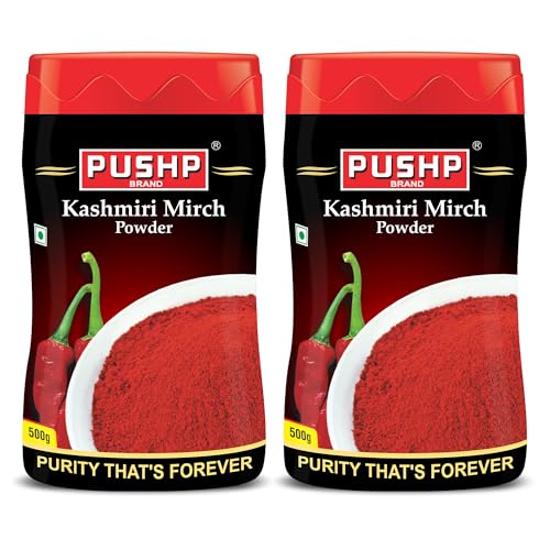 Image of Pushp Brand Kashmiri Red Chilli Powder 500g Jar (Pack of 2)