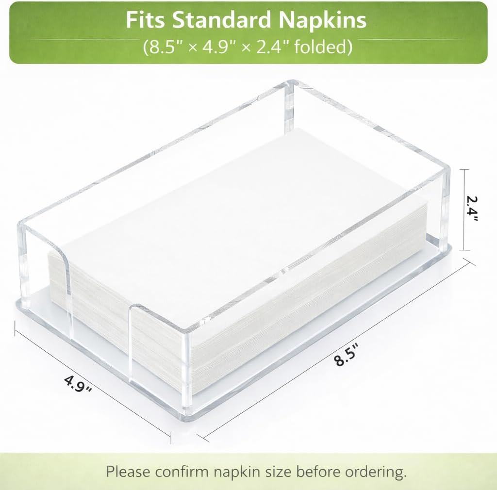 Fengzhe Acrylic Guest Towel Napkin Holder, Clear Bathroom Paper Hand Towels Storage Tray, Disposable Paper Towel Holder for Bathroom, Kitchen, Parties, Weddings, and Various Events 8.5x4.9x2.4 inches
