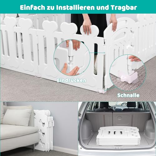 MAMIZO Welpenauslauf 60cm, Laufstall Hund 5+1 PCS Platten, Plastik Welpenlaufstall, Faltbare Hundegitter, Hundezaun mit Tor,Inkl. Saugnäpfe & Erdanker, Hundekäfig für Zuhause und Outdoor, Weiß