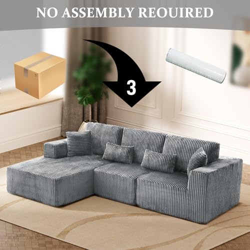 Image of 108 inch Boneless Cloud Sectional Couches for Living Room, Comfy Fluffy L Shaped Memory Foam Deep Seat Boneless Couch, Modular Sectional Sofa with Left Facing Chaise, Dark Grey