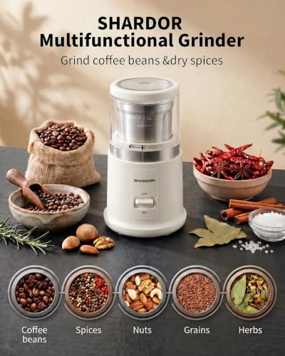 Image of SHARDOR Quiet Coffee Grinder Electric, 70g Removable Bowl Spice Grinder for Coffee Beans, Seeds and Grains, Super Silent Grinding Mill with 60dB Low Noise, 2.5oz Capacity, White