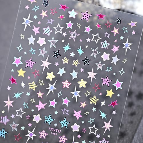 Image of Colorful Star Nail Stickers Decals 4th of July Nail Stickers 3D Self Adhesive with Design Independence Day Nail Decals for Women Manicure Decoration Accessories Supply 1 Sheets