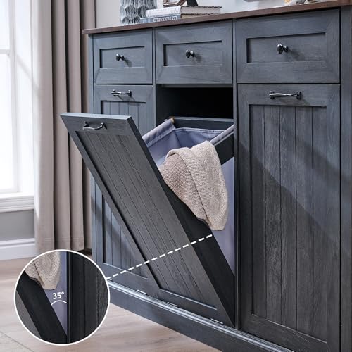 Image of IFGET Triple Tilt Out Trash Cabinet, Wood Trash Can Cabinet, Dark Grey