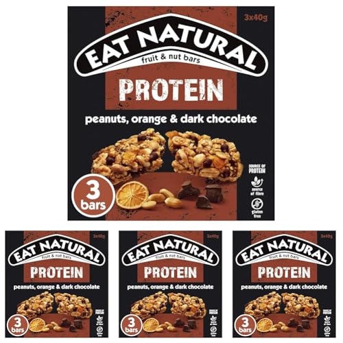 Eat Natural Protein Peanuts, Orange & Dark Chocolate Fruit & Nut Bars 3 x 40g (Pack of 4)