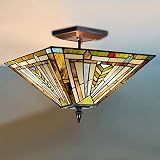 Tiffany Ceiling Light 14' Mission Style Semi-Flushmount Stained Glass Shade