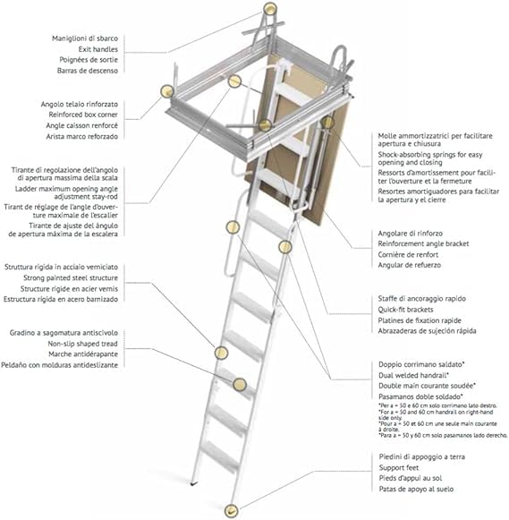 Scala Retrattile Per Soffitta - Zincata Con Corrimano - Portata 150 Kg - Misura 70x90 Cm H300 - Foto 2