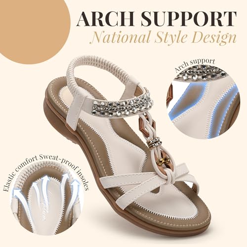 Image of Littleplum Womens Sandals Arch Support Slingback Rhinestone Dressy Sandals Comfort Summer Shoes Ankle Strap Elastic Flats for Beach Walking